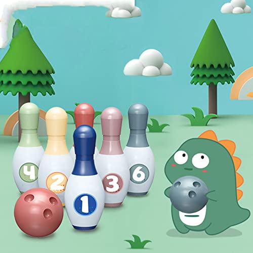 RiToEasysports Toddler Bowling Set, 6 Plastic Pins and 2 Balls for Indoor and Outdoor Games, with Handy Carry Handle, Exercise Cognitive and Motor Skills