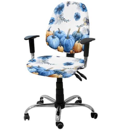 Savannan Office Chair Cover, Autumn Blue Pumpkin Flowers Protective Stretch Elastic Universal Cover for Desk Task Chair,Computer Rotating Chair 1 Pcs Abstract Country Plant