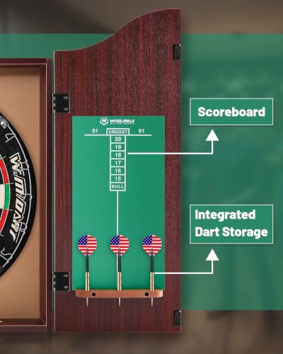 Dart Board Cabinet Set for Adults, 18-inch Sisal Dartboard with 6 Steel Tip Darts
