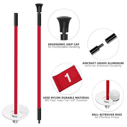 Golf Flagstick for Portable Sectional Yard - Foldable Golf Pin Flag with Putting Flag Ideal for Backyard Practice - color: red-flag