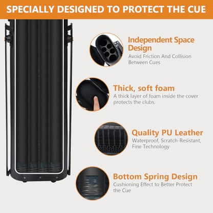 2x4 Pool Cue Case, Hard Pool Cue Case, Billiard Cue Case with Stand, Billiards Accessories Holds 2 Cue Butt and 4 Cue Shafts - color: Black