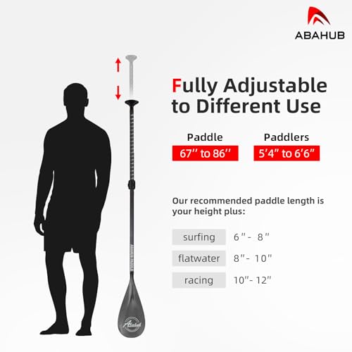 Abahub Carbon Fiber SUP Paddles, 1 x 3 Section Adjustable 67" - 86" Carbon Fiber Shaft, Lightweight Stand-up Paddle Oars for Paddleboards, with a Carrying Bag - color: Carbon Fiber Shaft & Carbon Fiber Print Plastic Blade