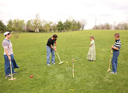 AmishToyBox Deluxe Croquet Game Set - 8 Player - with Wooden Stand (Eight 28" Handles)