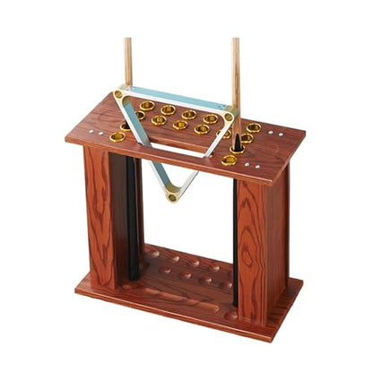 Portable Billiard Cue Holder,Freestanding Pool Cue Display Rack,can Hold Billiard Balls and a Tripod,for Game Room Club(Walnut) - color: Walnut