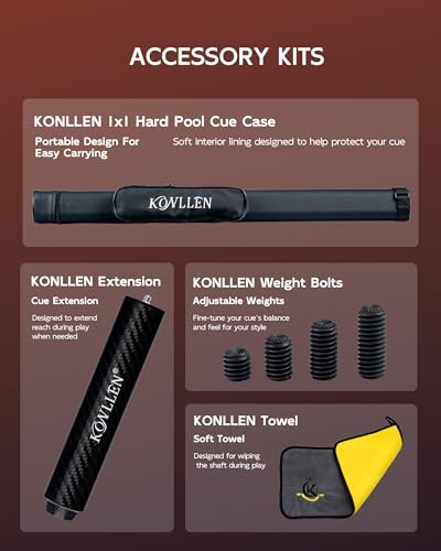 KONLLEN Maple Pool Cue Stick for Adults - Features Low Deflection Shaft, Titanium Alloy 3/8x8 Joint, and 12mm Tip - color: K-02-set