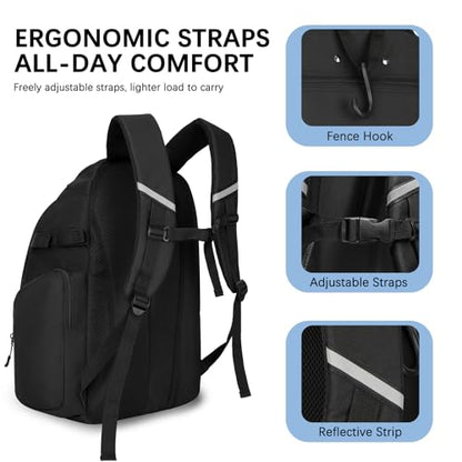 Goloni Baseball Bag, 60L Capacity Softball bag Holds 4 Bats for Youth & Adult, Baseball Bat Backpack with Shoes Compartment,Helmet Holder,Fence for Hook T-Ball, Softball Equipment, Baseball Gear - color: Black