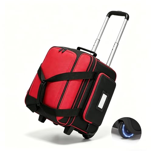 Single Roller Bowling Bag with Wheels, 1 Bowling Ball Bag with Separate Shoe Compartment and Retractable Handle Extends to 37.0 Inches, Padded Foam Ball Insert - color: Red