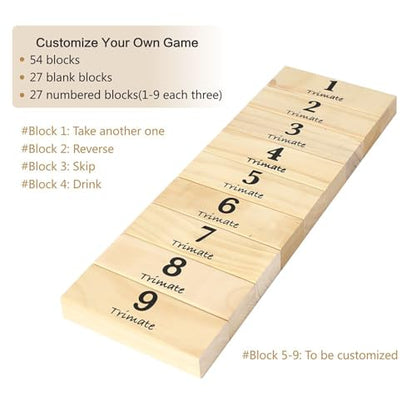 Tumbling Tower Giant 28" - Double-Sanded Smooth Natural Wood, 54 Blocks, Durable & Portable Carry Bag, Indoor & Outdoor, Family Party Game Age 8+