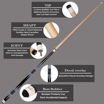 Pool Cue Stick with Hard Case Hardwood Canadian Maple Professional Billiard Pool Stick 58" 2-Pieces 19/20oz Pool Stick Set - color: CGB-600, size: 19 oz