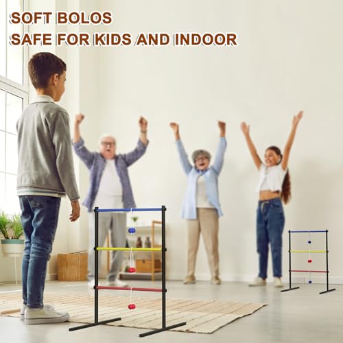 Ladder Toss Game Set, 2 Pack Ladder Ball Rack with 6 Bolas, Portable Outdoor Games Set are Suitable for Backyards, Lawns, Beaches, Camping, Game Parties with Family Friends, 24''L X 29.5''W X 37''H