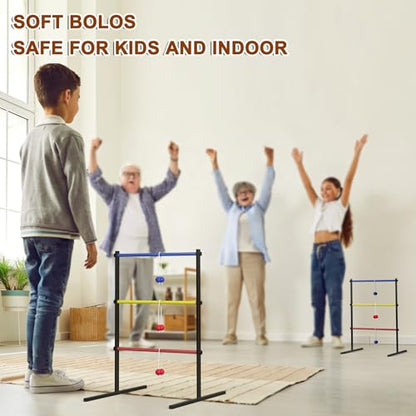 Ladder Toss Game Set, 2 Pack Ladder Ball Rack with 6 Bolas, Portable Outdoor Games Set are Suitable for Backyards, Lawns, Beaches, Camping, Game Parties with Family Friends, 24''L X 29.5''W X 37''H