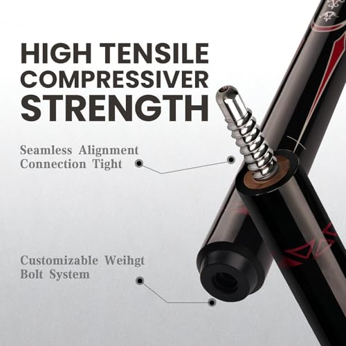 Cuefessnuance 58" Carbon Fiber Pool Cue, Low Deflection | Gothic pattern design, black, 100% carbon fiber shaft, pro taper, 11.8mm pigskin tip, 3/8-8 stainless steel joint - color: Black