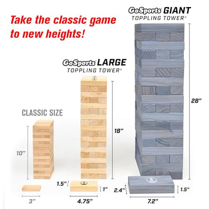 GoSports Giant Wooden Stacking Game - Stacks Up to 5 ft - Choose Brown Wood Stain, Gray, Natural, Stars & Stripes, or Tropical Hardwood - Toppling Tower - color: Gray