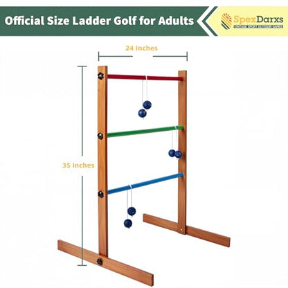 SpexDarxs Ladder Toss Outdoor Game, Wooden Golf Tossing Set with 6 Ball Bolas & Carrying Bag, Lawn Backyard Games for Teenager & Adult & Family