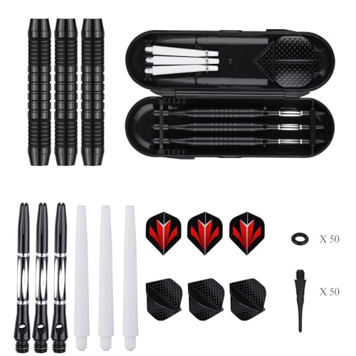 Darts Plastic Tip Set - 18g 21g Colorful Rainbow Soft Tip Darts 50 Anti-Loose O-Rings 6 Shaft (Aluminum/Nylon 45mm) 6 Durable Flights Extra 50 Soft Tips Electronic Dartboard - color: Black-DART-D
