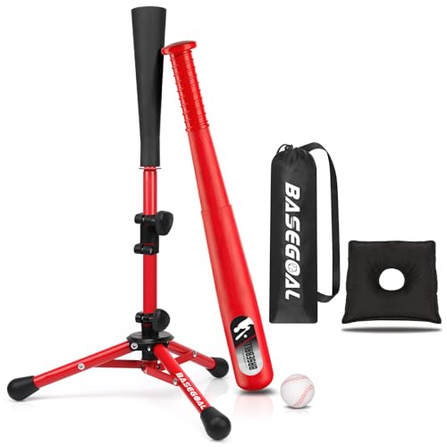 BaseGoal Baseball Tee for Kids,Youth Stand Set,Teeball Set,Youth Baseball,Softball Batting Tee Set,Easy Adjustable Height - style: Red-a