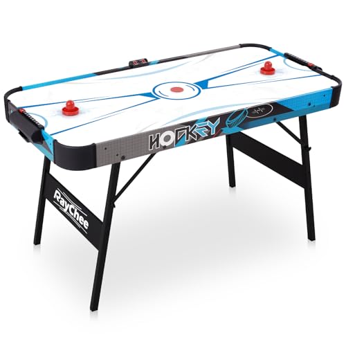 Foldable Air Hockey Table, Folding Indoor Hockey Game Table with Powerful Motor, Accurate Digital LED Scoreboard, Includes 2 Pucks and 2 Pushers, Perfect for Kids and Adults - color: 56 Inch-Blue/Gray