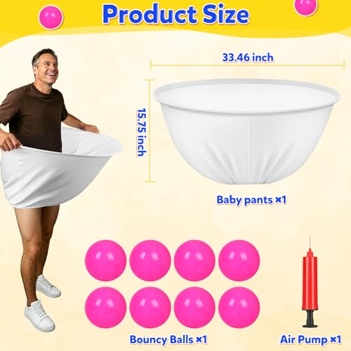 10 PCS Granny Pants Yard Game Set -Baby Shower Games Funny Activities 2 Pcs Oversized Diaper Catch & 8 Pcs Silicone Bouncing Balls,Fun Outdoor Toss Game for Family Reunion, Backyard Activities