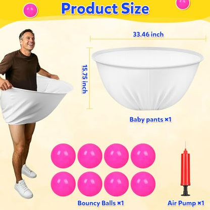 10 PCS Granny Pants Yard Game Set -Baby Shower Games Funny Activities 2 Pcs Oversized Diaper Catch & 8 Pcs Silicone Bouncing Balls,Fun Outdoor Toss Game for Family Reunion, Backyard Activities