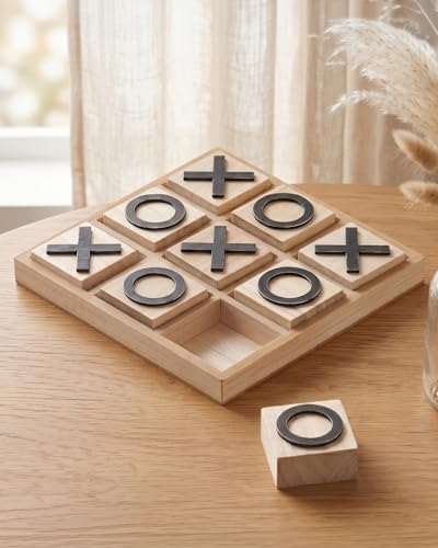 Tic Tac Toe Board Decor - Coffee Table Decor - Adult Tabletop Decor (Black/Brown), 9" x 9" - color: Black/Brown