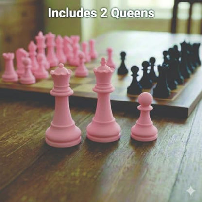 Staunton Chess Pieces Half Set, 17 Pink Pieces, 3.75" King | Made in USA - color: Pink