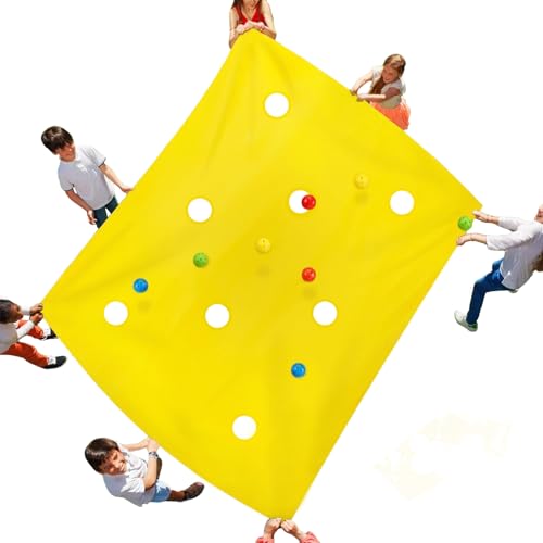 Sonyabecca Yellow Hole Tarp Team Building Games for Work with 8 Pcs Team Building Ball for Teamwork Group Learning Fun - size: 85''Lx57''W
