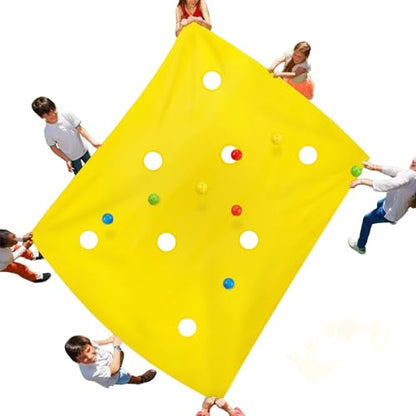 Sonyabecca Yellow Hole Tarp Team Building Games for Work with 8 Pcs Team Building Ball for Teamwork Group Learning Fun - size: 85''Lx57''W