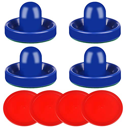 ONE250 Air Hockey Pushers and Red Air Hockey Pucks, Goal Handles Paddles Replacement Accessories for Game Tables (4 Striker, 4 Puck Pack) - color: Blue