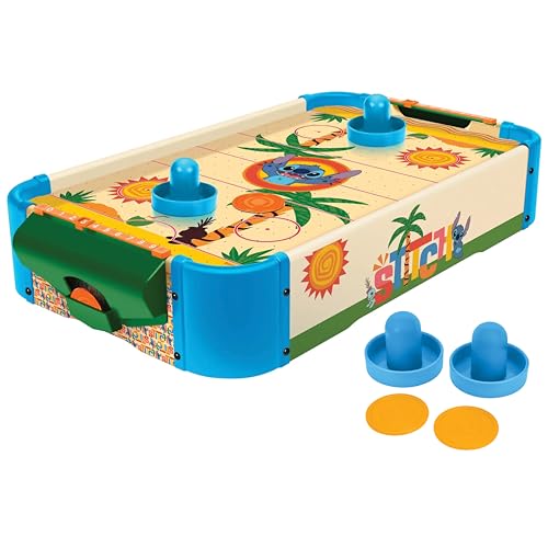 Disney Lilo and Stitch Air Hockey Table for Kids - Wooden Tabletop Game with Puck, Pushers & Air Flow System - Disney Licensed - Kids 4+