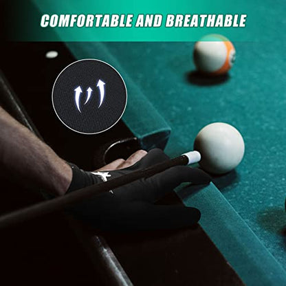 Giegxin 20 Pcs Billiard Pool Gloves Three Fingers Billiard Shooters Gloves Snooker Left and Right Hand Universal Cue Sports Accessories for Women Men - color: Red, Black, Blue