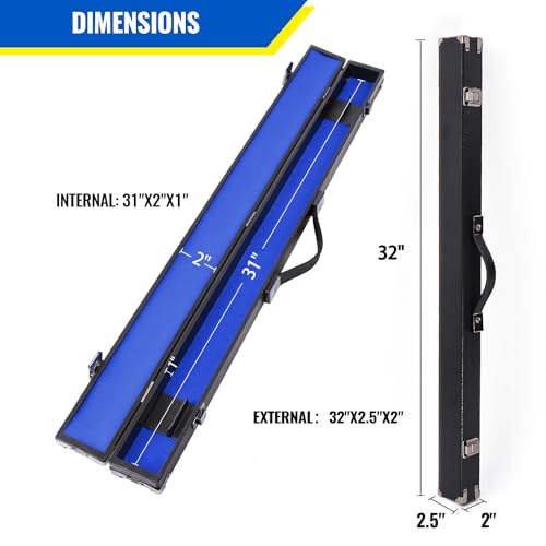 GSE Games & Sports Expert Billiard Pool Cue Stick Hard Box for 2-Piece Pool Cue Stick, Billiard Carrying Case Holds 1 Butt and 1 Shaft - color: Blue
