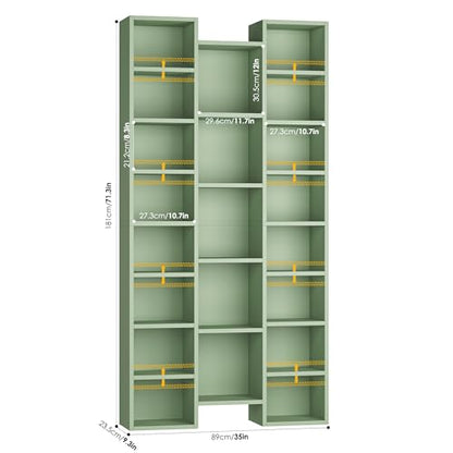 FOTOSOK 71'' Tall Bookshelf with 21 Cubes, 8 Tier Triple Wide Bookshelf with 8 Adjustable Shelves, 35" Large Bookcase DVD/CD Media Tower Storage, Freestanding Display Shelf Cabinet, Green - color: Green