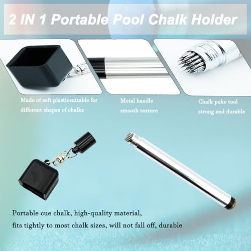 11-in-1 Pool Cue Chalk Holder with Pool Glove Left Hand, Portable 2 in 1 Billiard Cue Chalk Holder & Acrylic Pool Chalk Holder, Cue Chalk, Cue Cloth - color: Silver