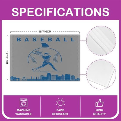 Erosebridal Baseball Placemats Set of 4 Softball Place Mat Sports Games Placement Mats Athlete City Silhouette Table Mats for Dining Table Setting, Grey Dark Blue - color: Grey Dark Blue