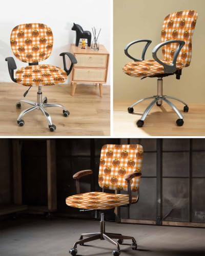 Savannan Office Chair Cover, Autumn Leopard Print Pumpkin Protective Stretch Elastic Universal Cover for Desk Task Chair,Computer Rotating Chair 1 Pcs Orange and White Buffalo Plaid