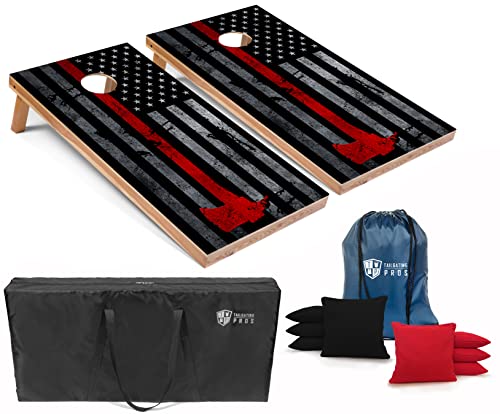 Tailgating Pros American Themed Lightweight Corn Hole Board Set w/Bean Bags and Carrying Case - 4'x2' Cornhole Toss - color: Fireman's Flag