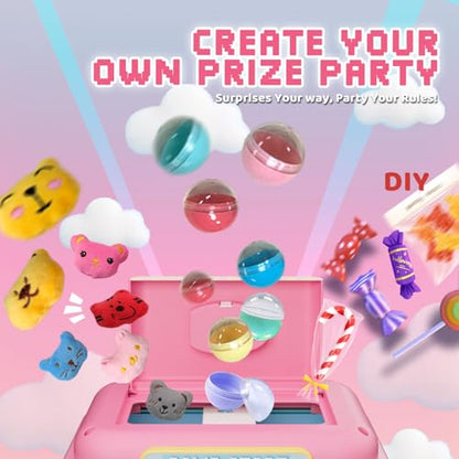 Pixel Rabbit Mini Claw Machine for Kids, Compact Arcade Prize Grabber with Plush Toys and Capsules, Mute Mode Tabletop Game, Gift for Ages 3 and Up