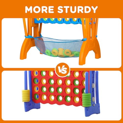 Ayeboovi Jumbo 4-in-A-Row Game, Adjustable Height 4-to-Score Family Strategy Board Game with Mesh Pocket, Oversized Backyard Outdoor Game for Kids & Adults