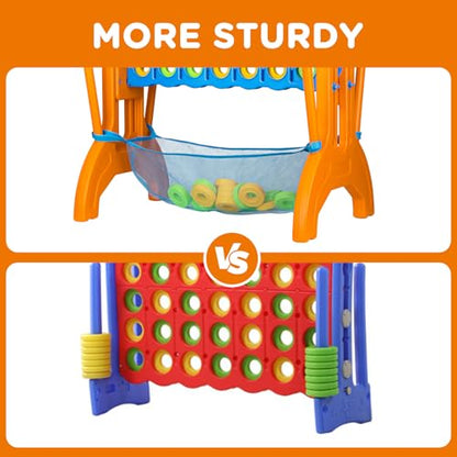 Ayeboovi Jumbo 4-in-A-Row Game, Adjustable Height 4-to-Score Family Strategy Board Game with Mesh Pocket, Oversized Backyard Outdoor Game for Kids & Adults