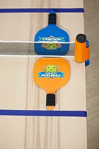 Buffalo Games Tabletop Pickleball Set - 4 Paddles & 3 Balls - Pickleball Set with Net Fits Tables up to 6 ft - Indoor Tabletop Game for Family & Friends - Kids Kit with Kitchen Zone