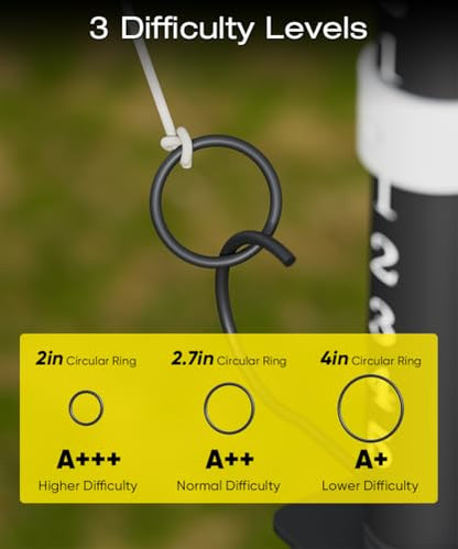 7.5FT Outdoor Giant Ring Toss Game for Adults and Family, Height Adjustable Hook and Ring Game with 3 Sizes Ring & 33FT DIY Rope for Party, Metal Large Ring Toss Game for Home, Yard, Black
