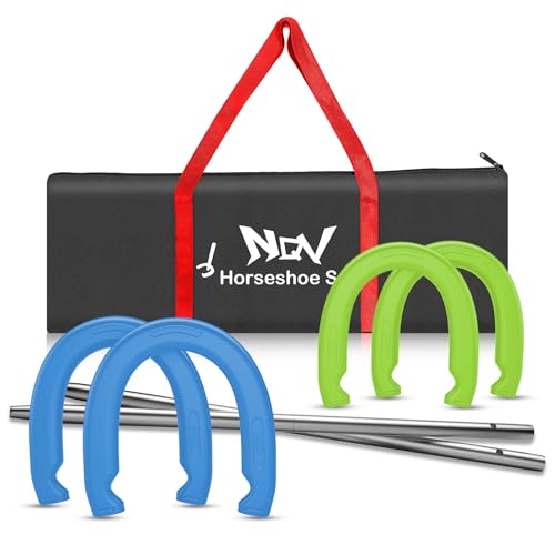 NQV Horseshoe Outside Game, Horse Shoe Game Kit, Horseshoe Set for Kids Adults. - style: outdoor horseshoe blue & green