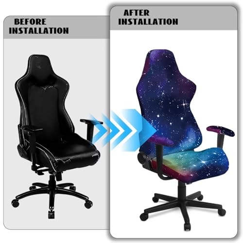 Starry Print Game Chair Cover with Armrest Covers Dust-Proof Skin Friendly Office Chair Covers Slipcovers Machine Washable, Blue - color: Blue - Starry