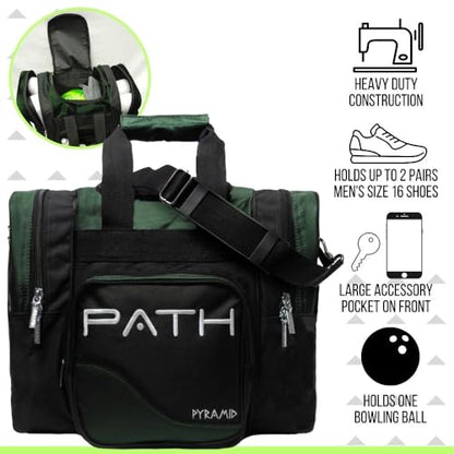 Pyramid Path Pro Deluxe Single Bowling Ball Tote - Holds One Ball, One Pair Shoes Up to Mens 15 - color: Hunter Green