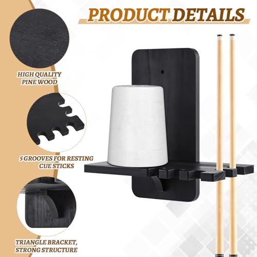 Geelin Wall Mounted Cone Chalk Holder, Wood Pool Hand Chalk Holder with 5 Cue Grooves, Billiards Pool Table Accessories, Billiard Room & Bar(Black,Classic Style) - color: Black, style: Classic Style