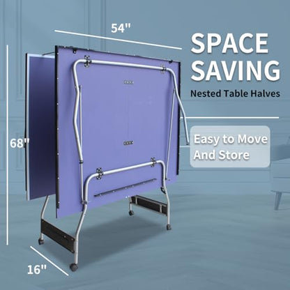 Mid-Size Foldable & Portable Ping Pong Table Set, 8x4.5ft Indoor Table Tennis Table with Net, 2 Paddles and 3 Balls