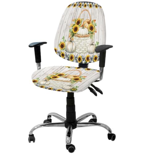 Savannan Office Chair Cover, Rustic Pastoral Sunflower Pumpkin Protective Stretch Elastic Universal Cover for Desk Task Chair,Computer Rotating Chair 1 Pcs Buffalo Plaid Bow White Wood