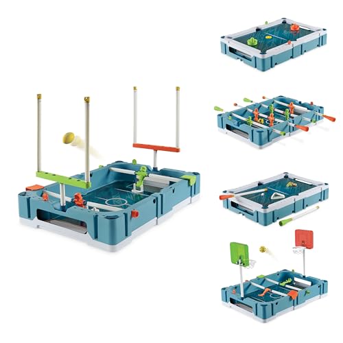 EastPoint 5-in-1 Tabletop Stadium Game Center - Teal, Plastic - Foosball Table Competition - Air Hockey Table for Kids Fun - Pinball Machine & Football Games Variety