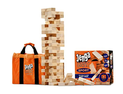 Jenga Giant Sport, Stacking Game with Tournament Chart & Travel Bag, Party Game for Kids & Adults, Stacks to 4 Feet - style: Sport
