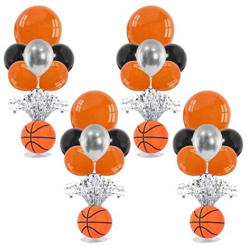 4 Sets Basketball Party Balloons Stand Kit Basketball Lanterns Table Centerpieces Sports Themed Balloons Stand Kit with Metallic Foil Spray for Men Boys Game Birthday Party Baby Shower - color: Basketball